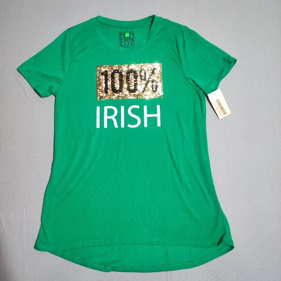Modern Lux Irish T-shirt women's size M green with gold reversible sequence - Picture 1 of 8